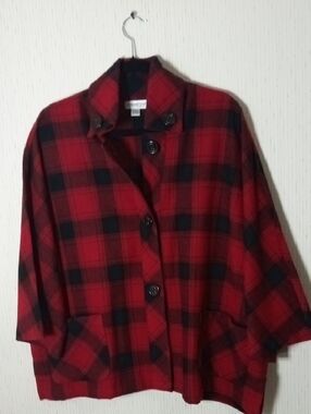 Coldwater Creek Red and Black Plaid Shirt Jacket, Wool, Office, Professional